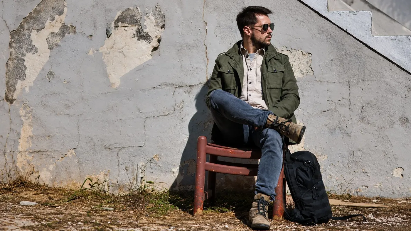 Ricky Seaman between takes on location